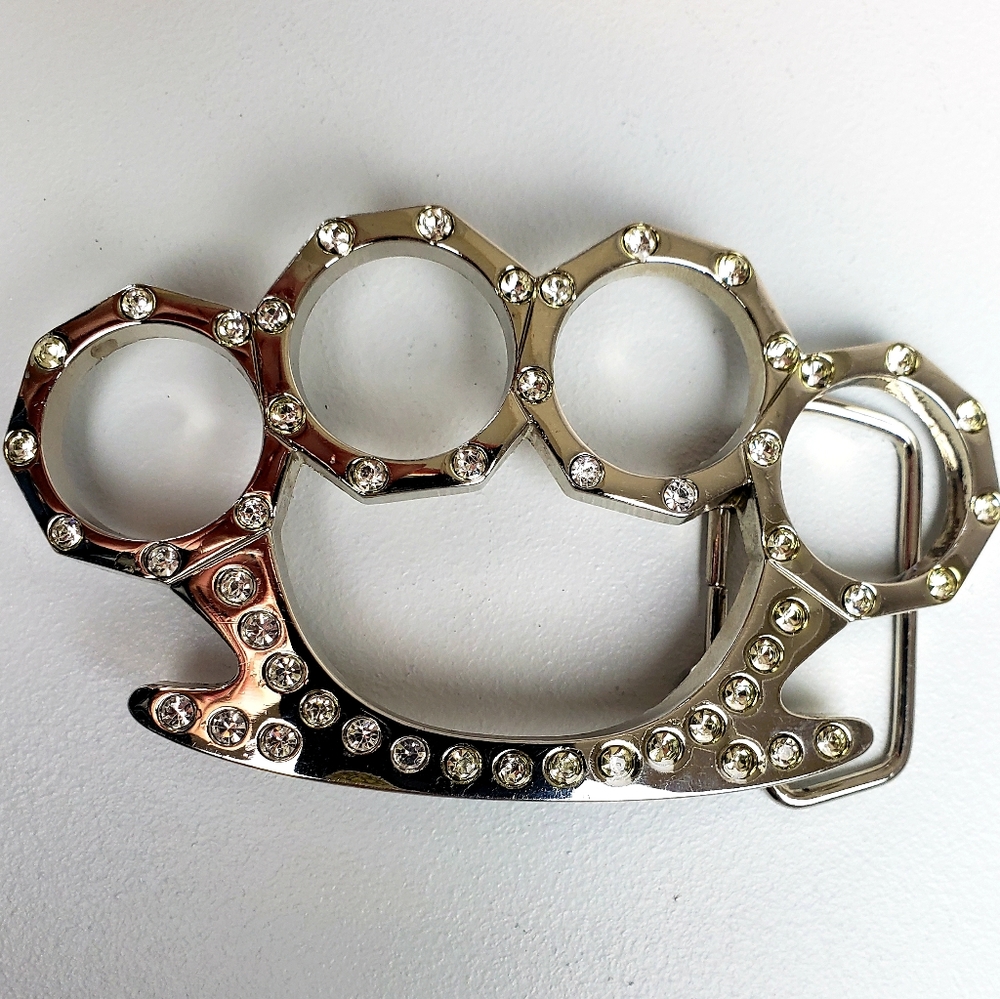 Bedazzled brass knuckles belt buckle